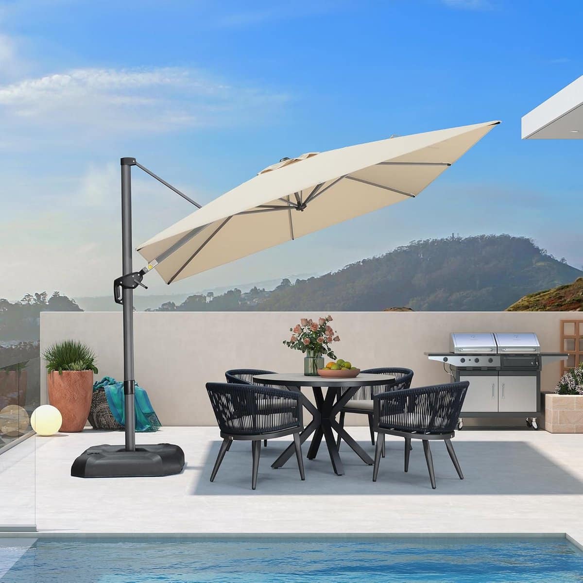 zweefparasol 270×270 cm xxl rechthoekig tuinparasol uv bestendig 240 g/m² polyester