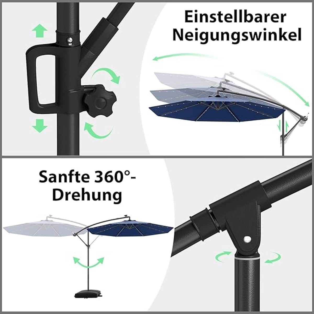 zweefparasol 300 cm depauwonen met 32 led lampjes op zonne