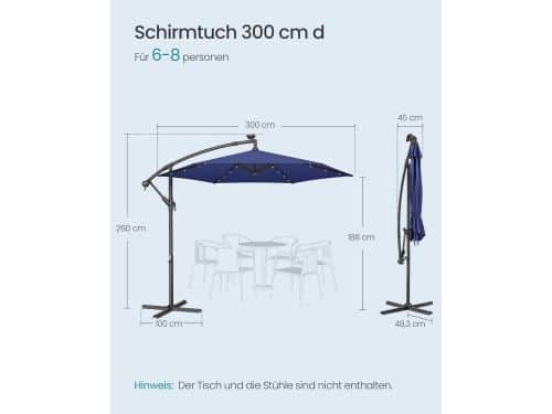 Zweefparasol 300 cm Depauwonen met LED-verlichting op zonne