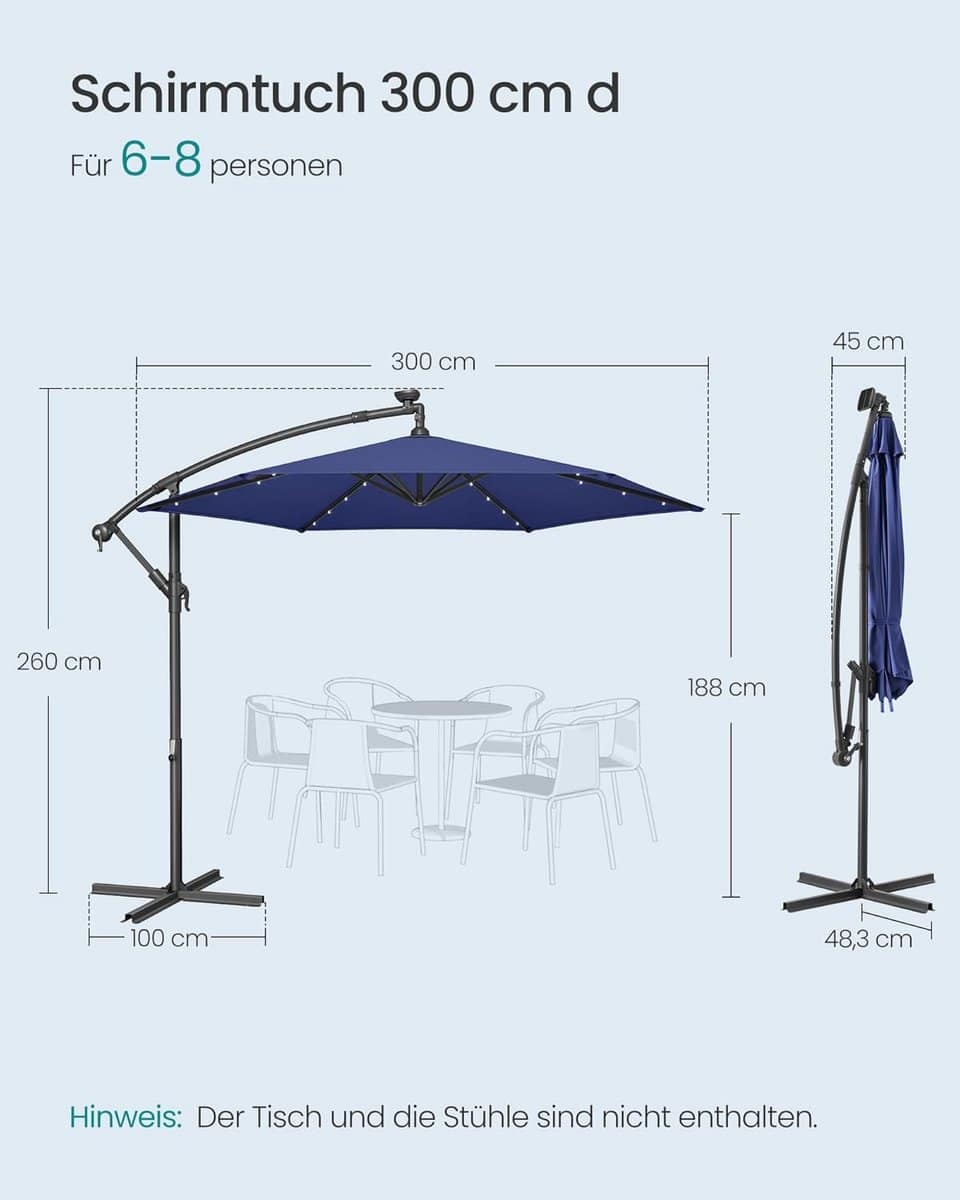 zweefparasol 300 cm depauwonen met led verlichting op zonne