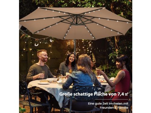 Zweefparasol 300 cm met 40 LED Solar Verlichting