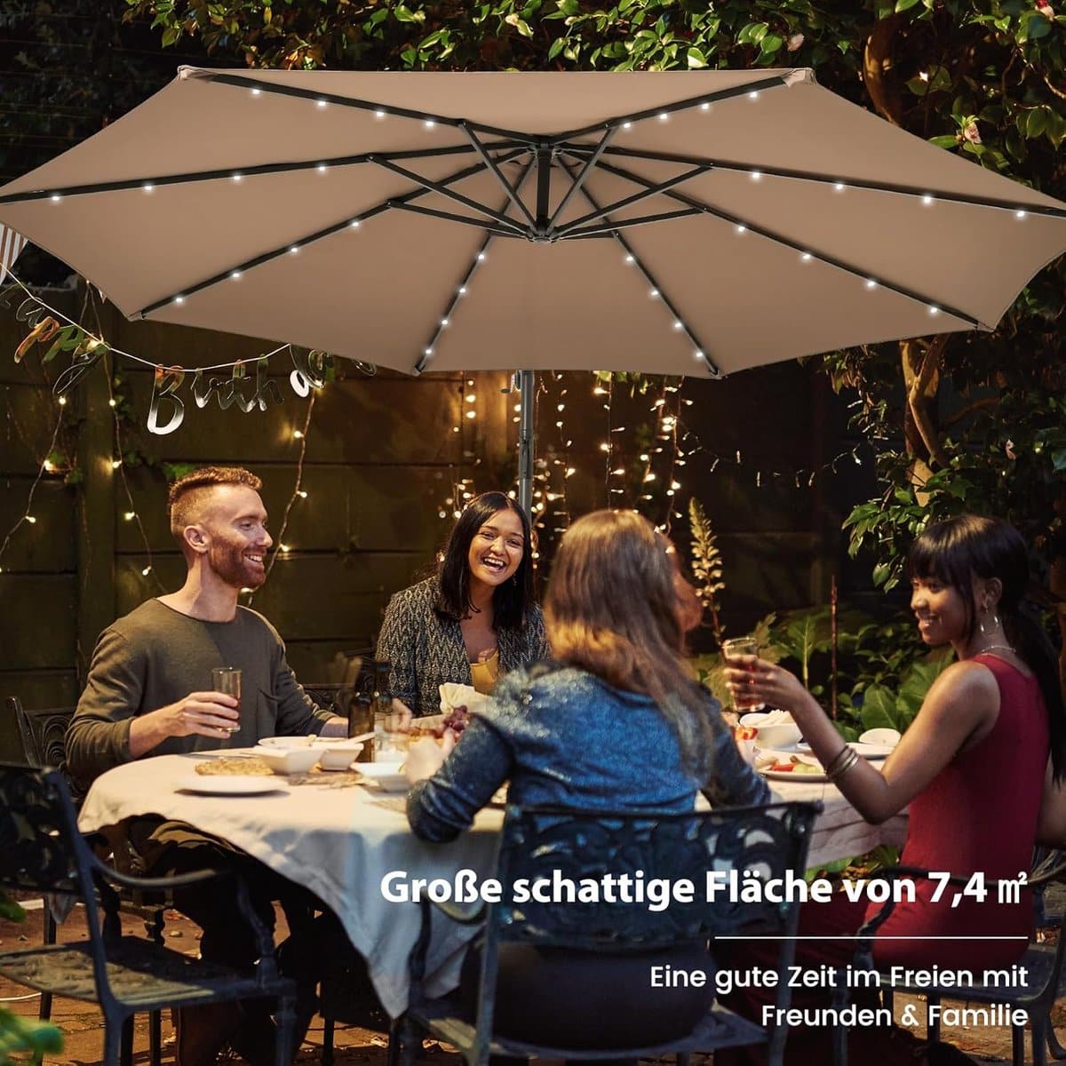 zweefparasol 300 cm met 40 led solar verlichting