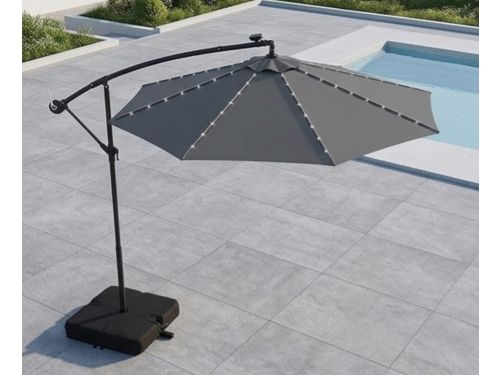 Zweefparasol 300 cm met LED op Zonne-energie, Kantelbaar & 360°