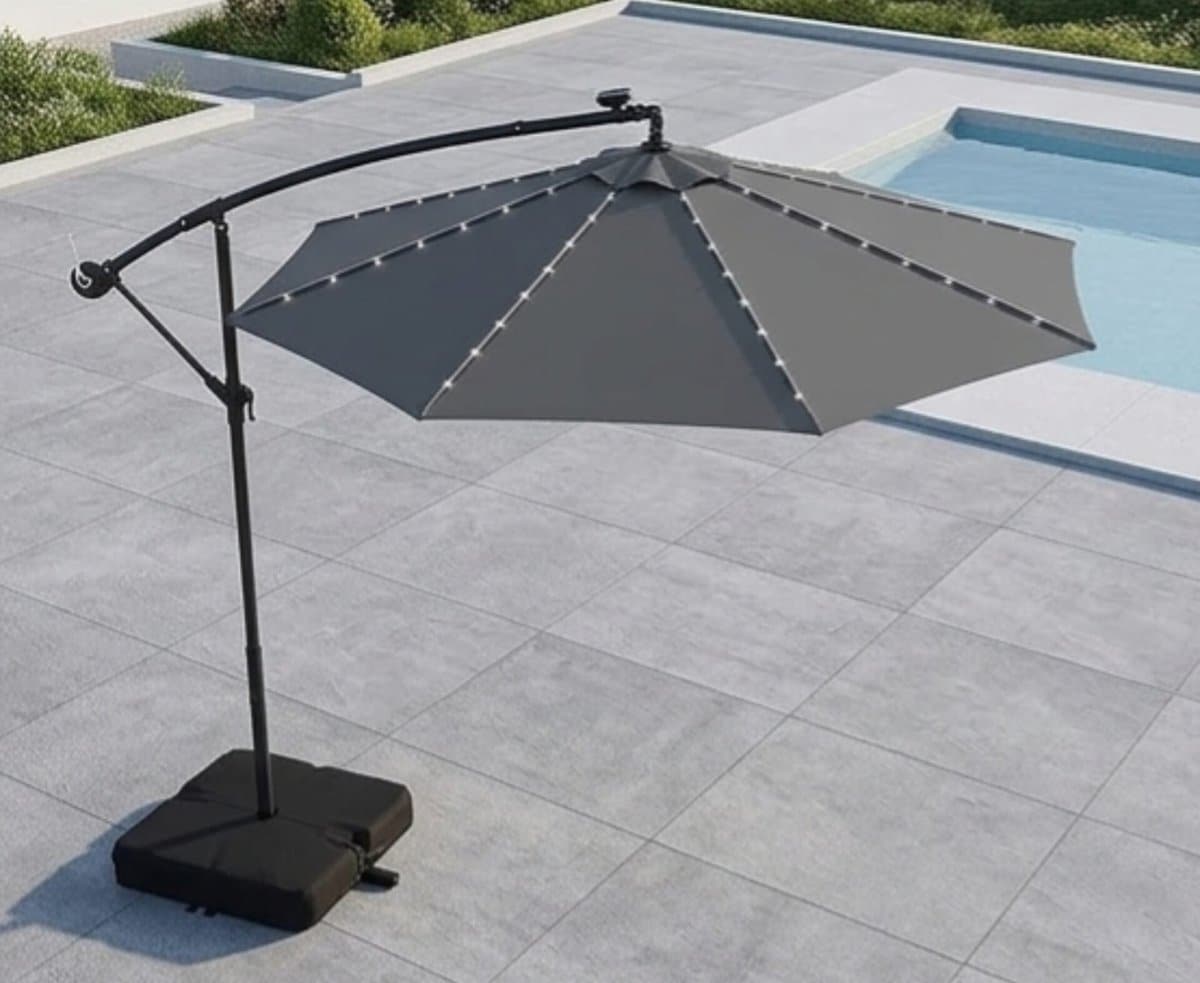 zweefparasol 300 cm met led op zonne energie, kantelbaar & 360°