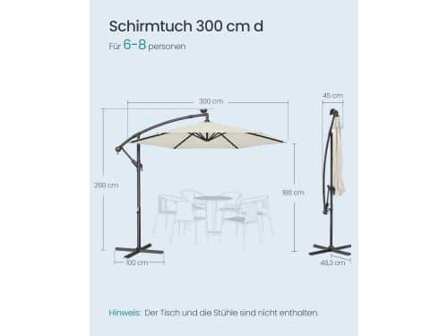 Zweefparasol 300 cm met LED Solar Verlichting en Standaard