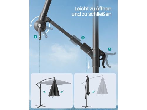 Zweefparasol 300 cm met LED Solar Verlichting en Standaard