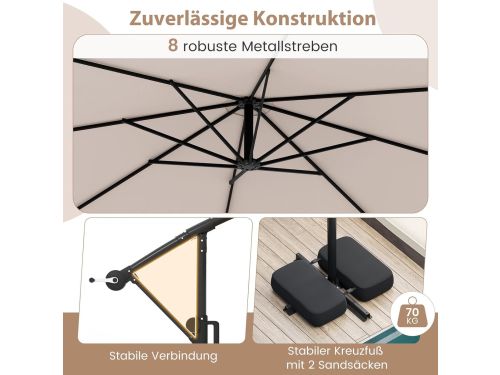 Zweefparasol 300 cm met LED Verlichting, 360° Draaibaar & Kantelbaar