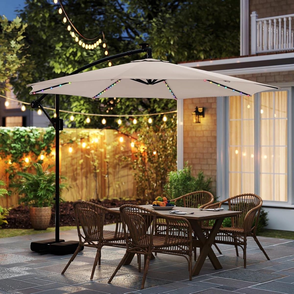 zweefparasol 300 cm met led verlichting, 360° draaibaar