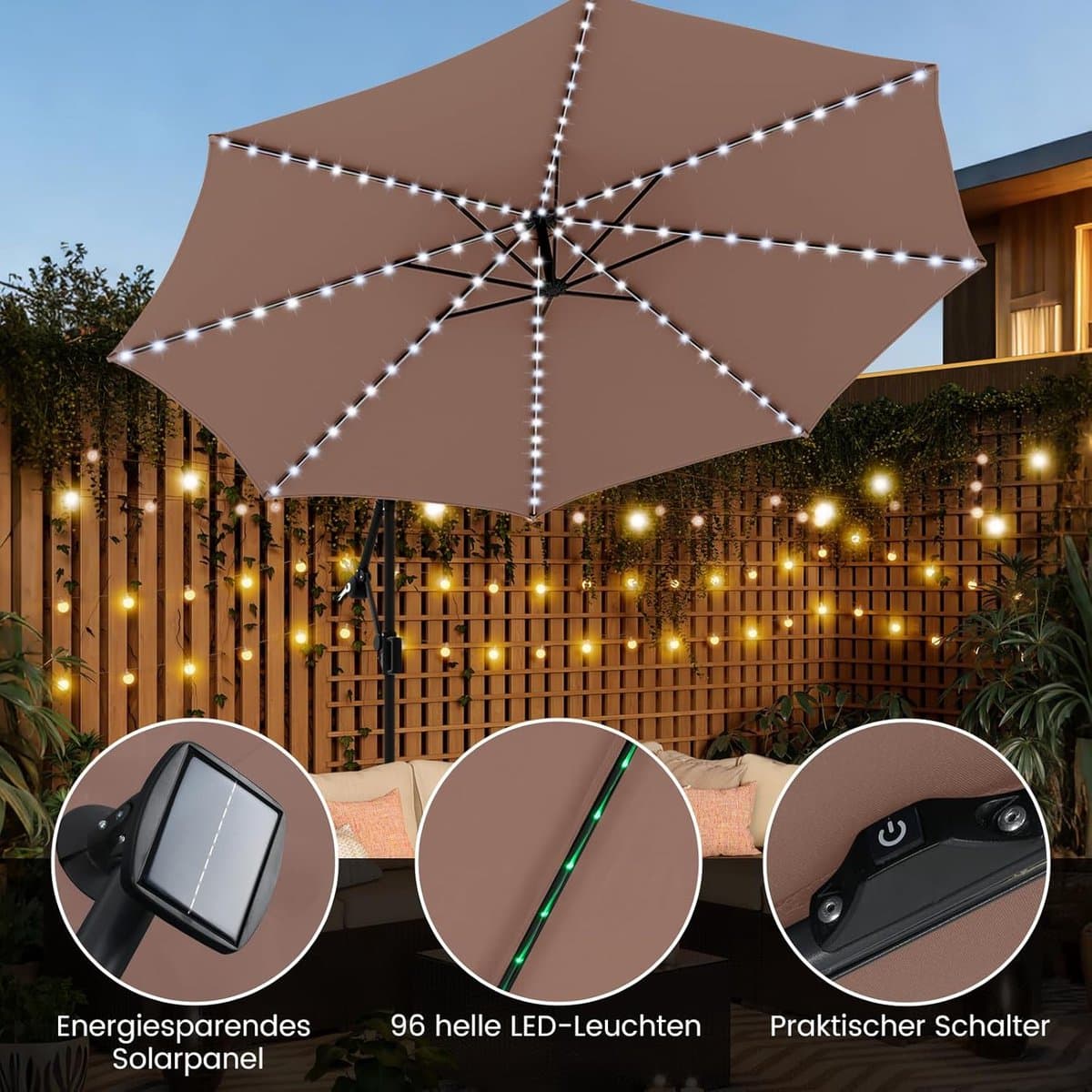 zweefparasol 300 cm met led verlichting & standaard