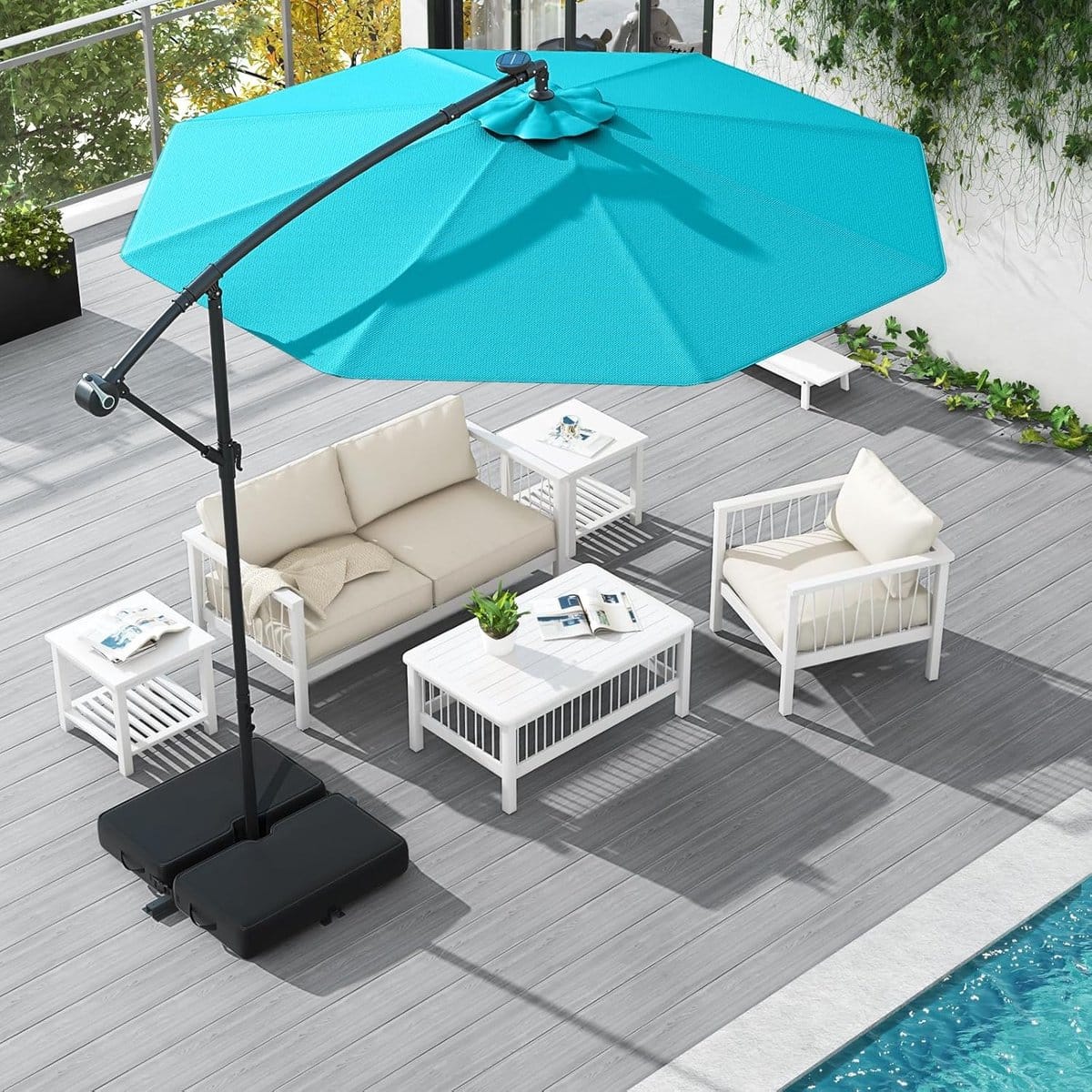 zweefparasol 300 cm met led verlichting & zonnepaneel