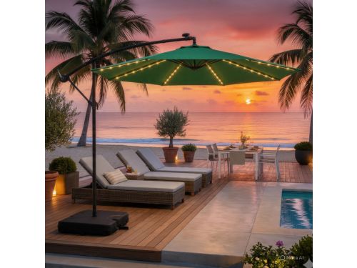 Zweefparasol 300 cm met LED verlichting en zonnepaneel