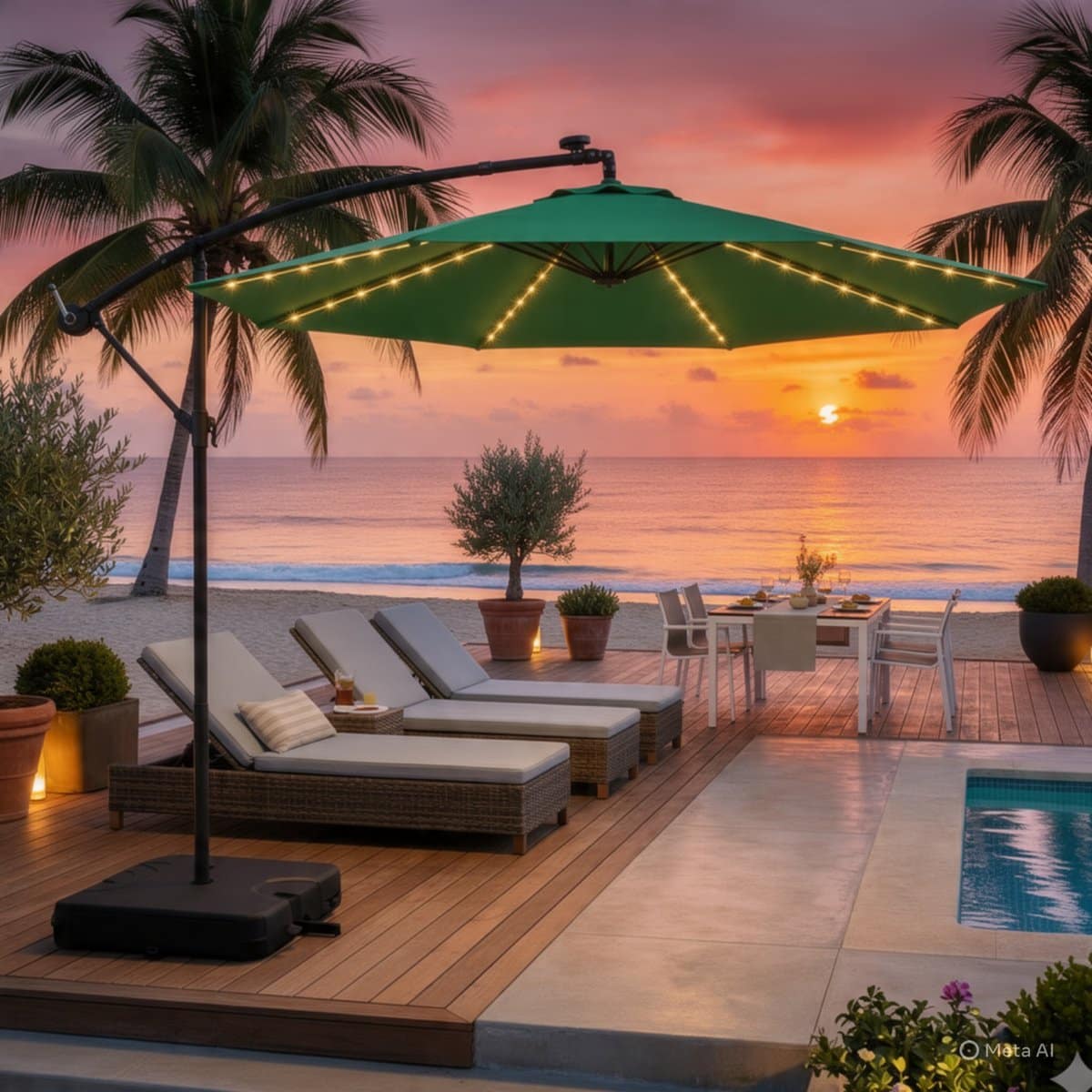 zweefparasol 300 cm met led verlichting en zonnepaneel