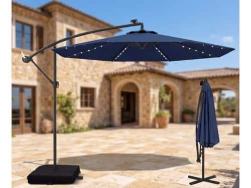 Zweefparasol 300 cm met LED Verlichting, Kantelbaar & 360° Draaibaar