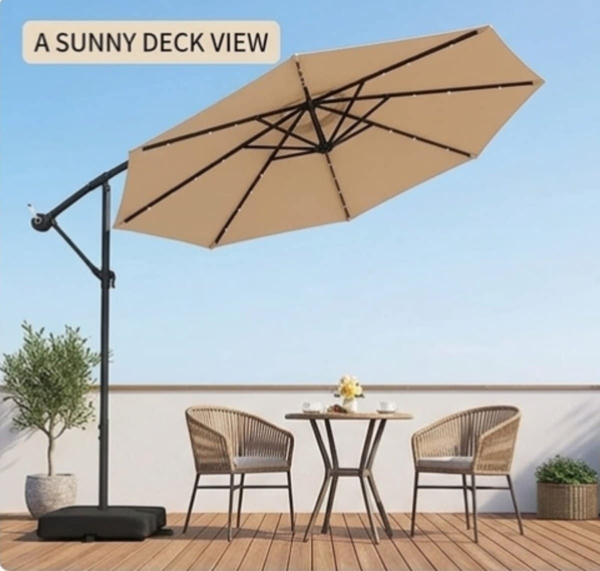 zweefparasol 300 cm met led verlichting, kantelbaar & zwenkbaar met