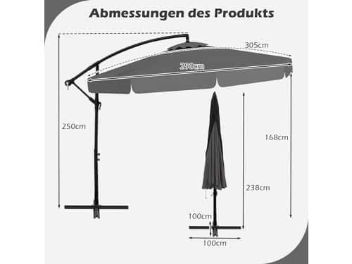 Zweefparasol 300 cm x 250 cm - Cantilever Tuinparasol met