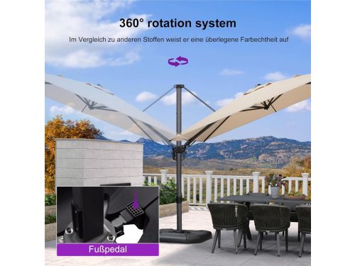 Zweefparasol 300x200 cm Rechthoekig - 360° Draaibaar & Kantelbaar met