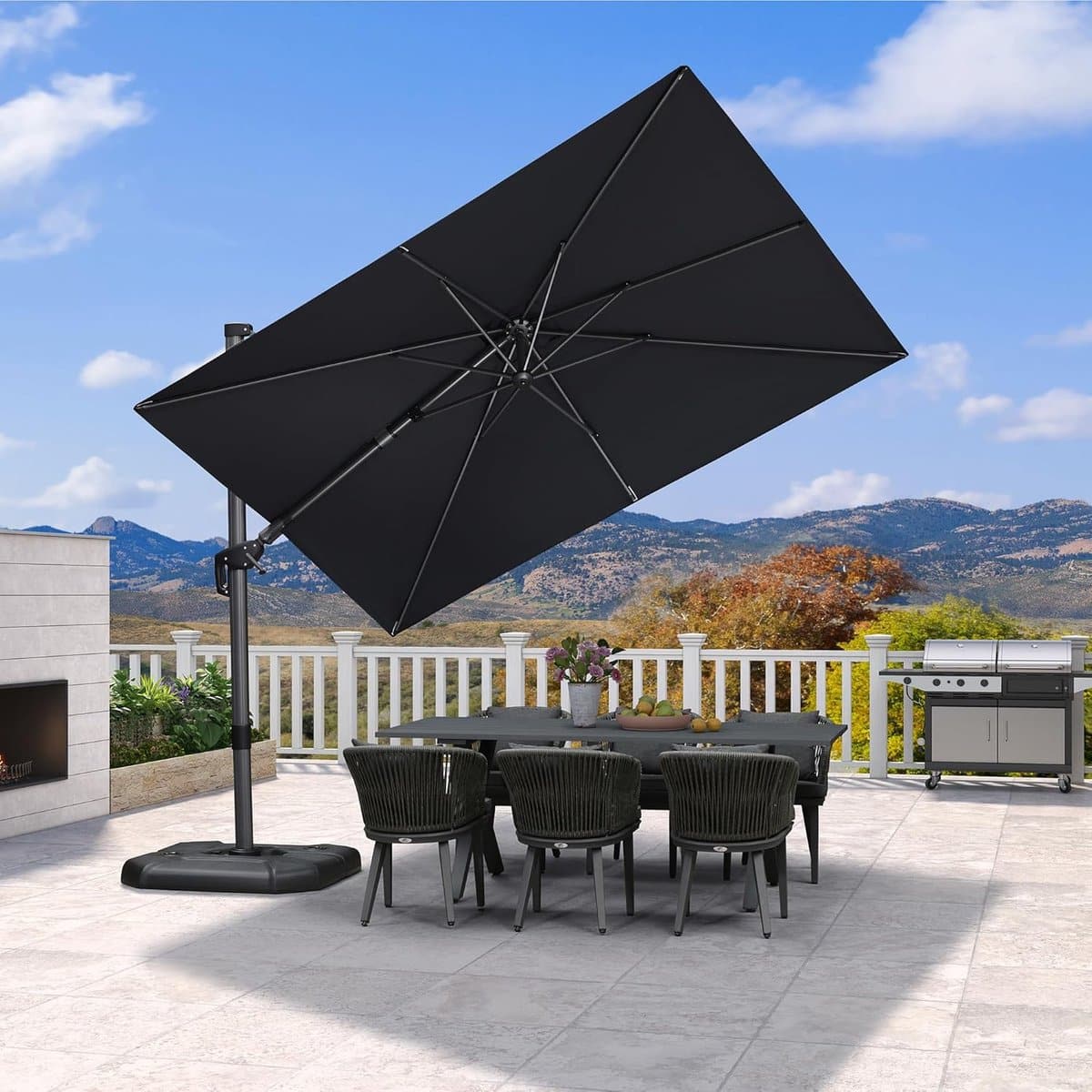 zweefparasol 300×200 cm rechthoekig 360° draaibaar & kantelbaar met