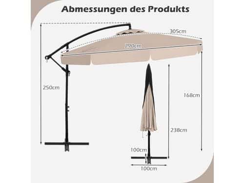 Zweefparasol 300x250 cm Hangparasol met Kantelbare 0-35° Verstelling