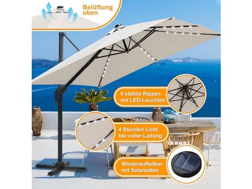 Zweefparasol 300x300 cm - 360° Draaibaar met Voetpedaal & 4