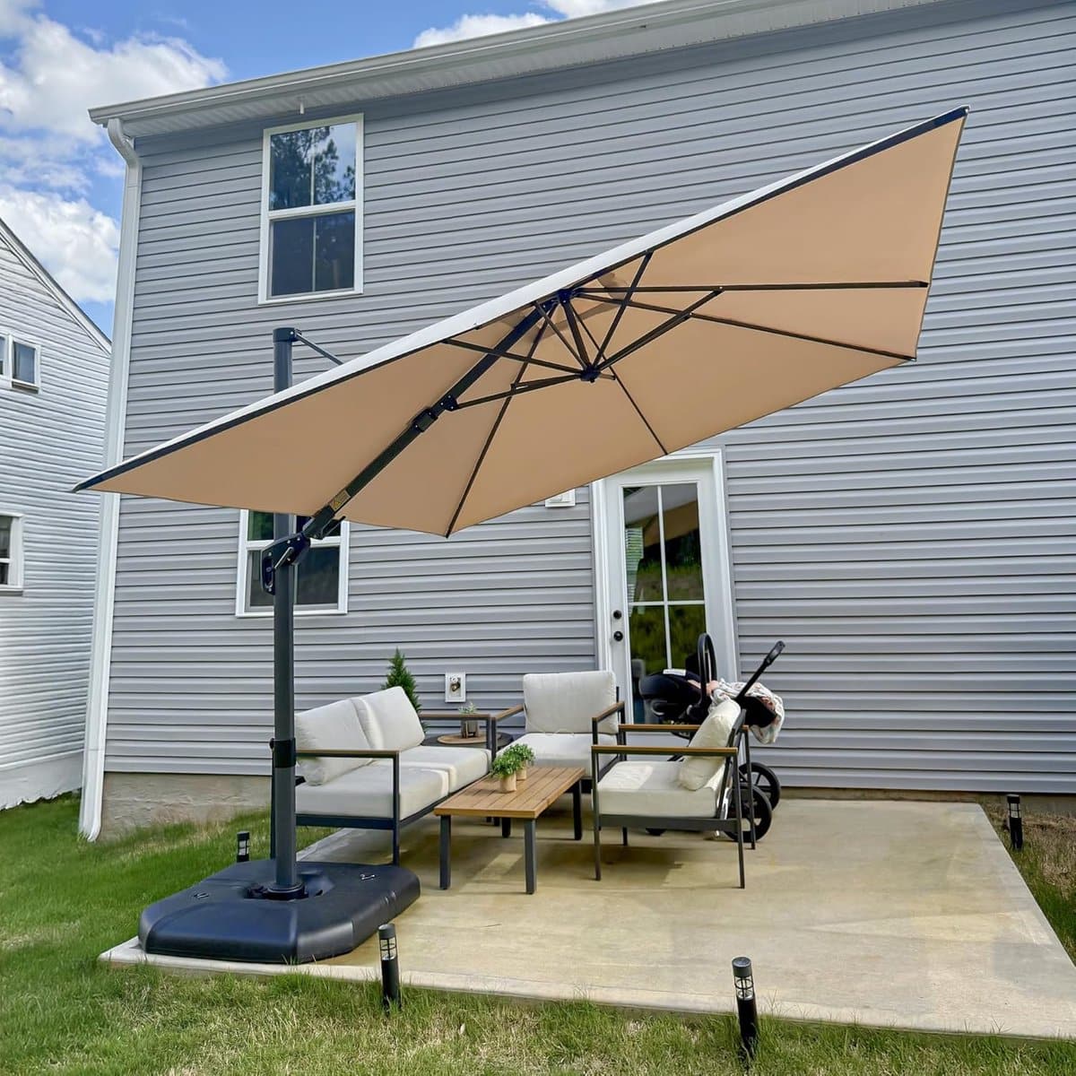 zweefparasol 300×300 cm draaibare parasol 360° met voetpedaal &