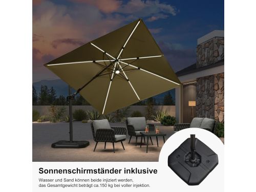 Zweefparasol 300x300 cm - Draaibare Parasol 360° met Voetpedaal &