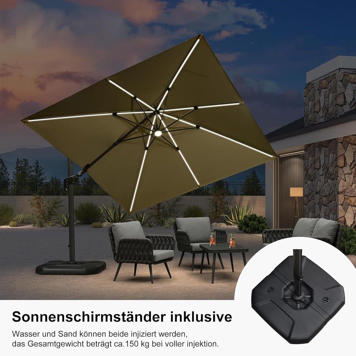 zweefparasol 300×300 cm draaibare parasol 360° met voetpedaal &