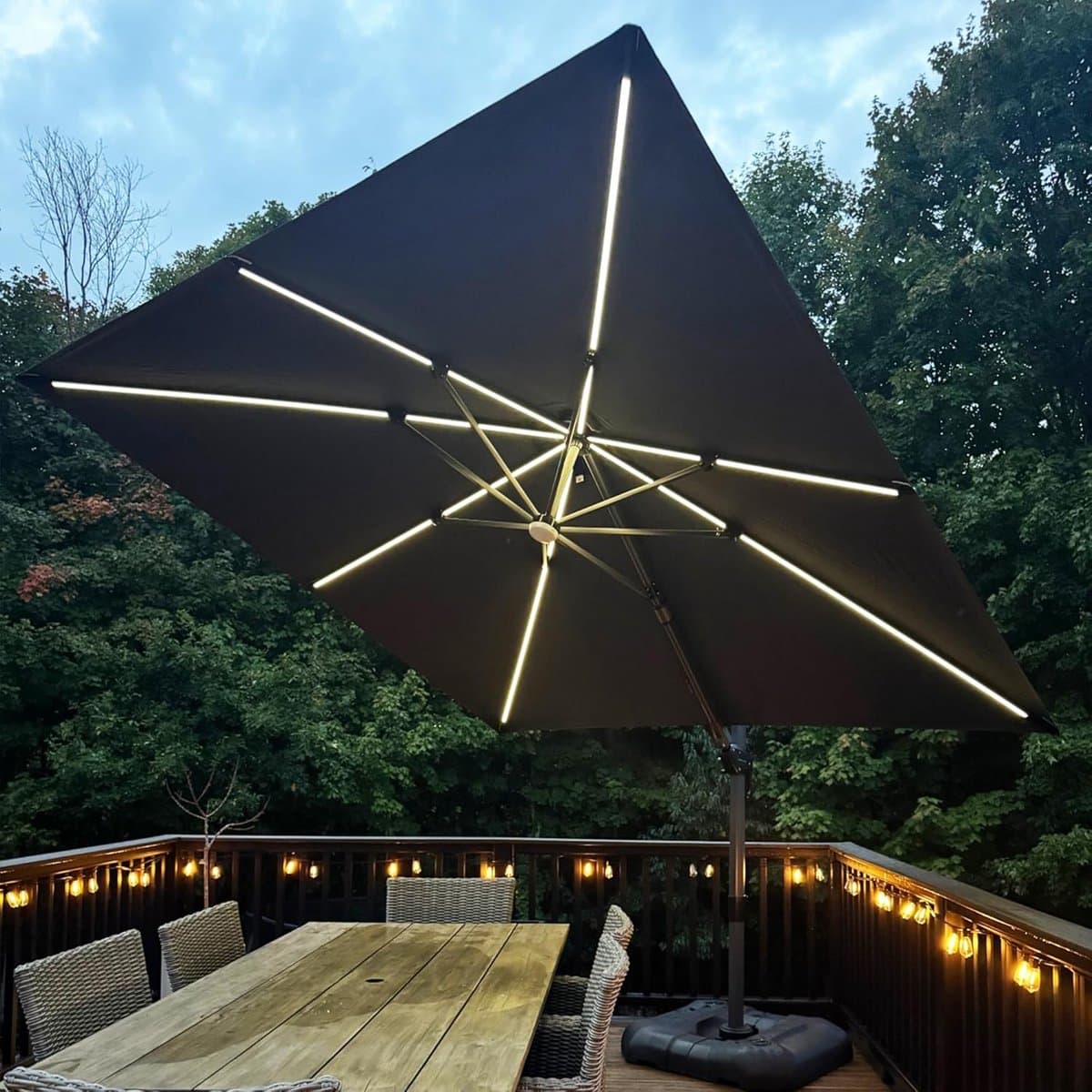 zweefparasol 300×300 cm met led verlichting, 360° draaibaar
