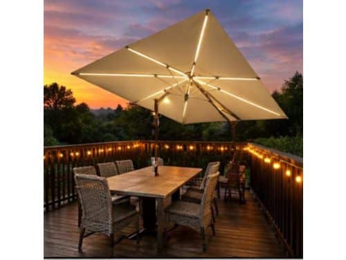 Zweefparasol 300x300 cm met LED verlichting, 360° draaibaar