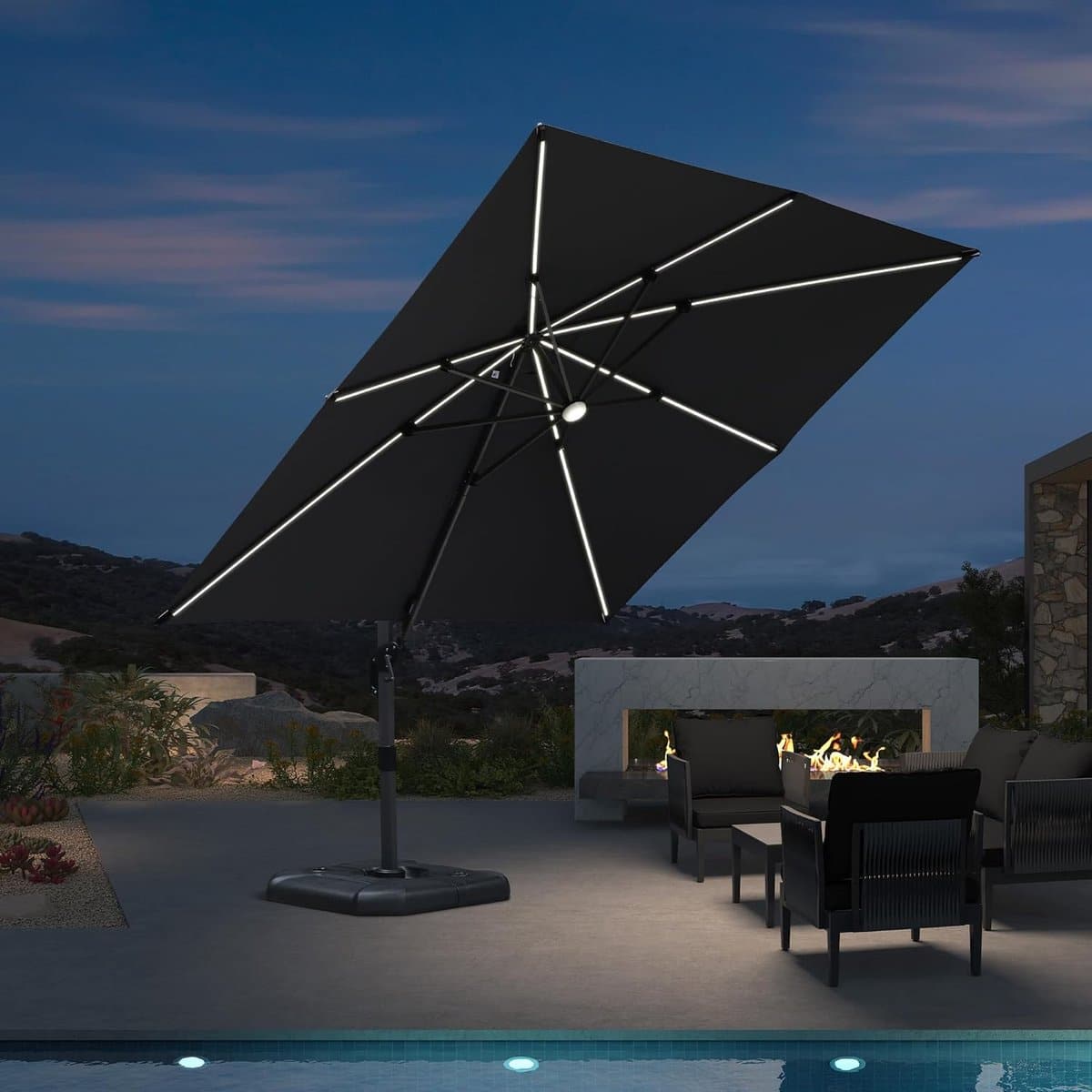 zweefparasol 300×300 cm met led verlichting 360° draaibaar