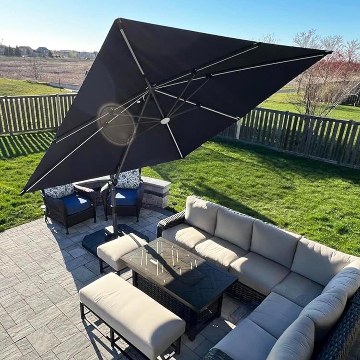 zweefparasol 300×300 cm met led verlichting 360° draaibaar