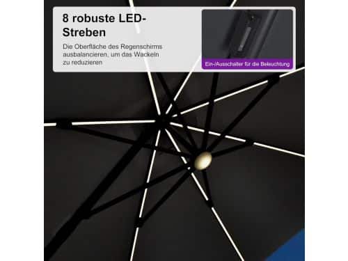 Zweefparasol 300x300 cm met LED Verlichting - 360° Draaibaar