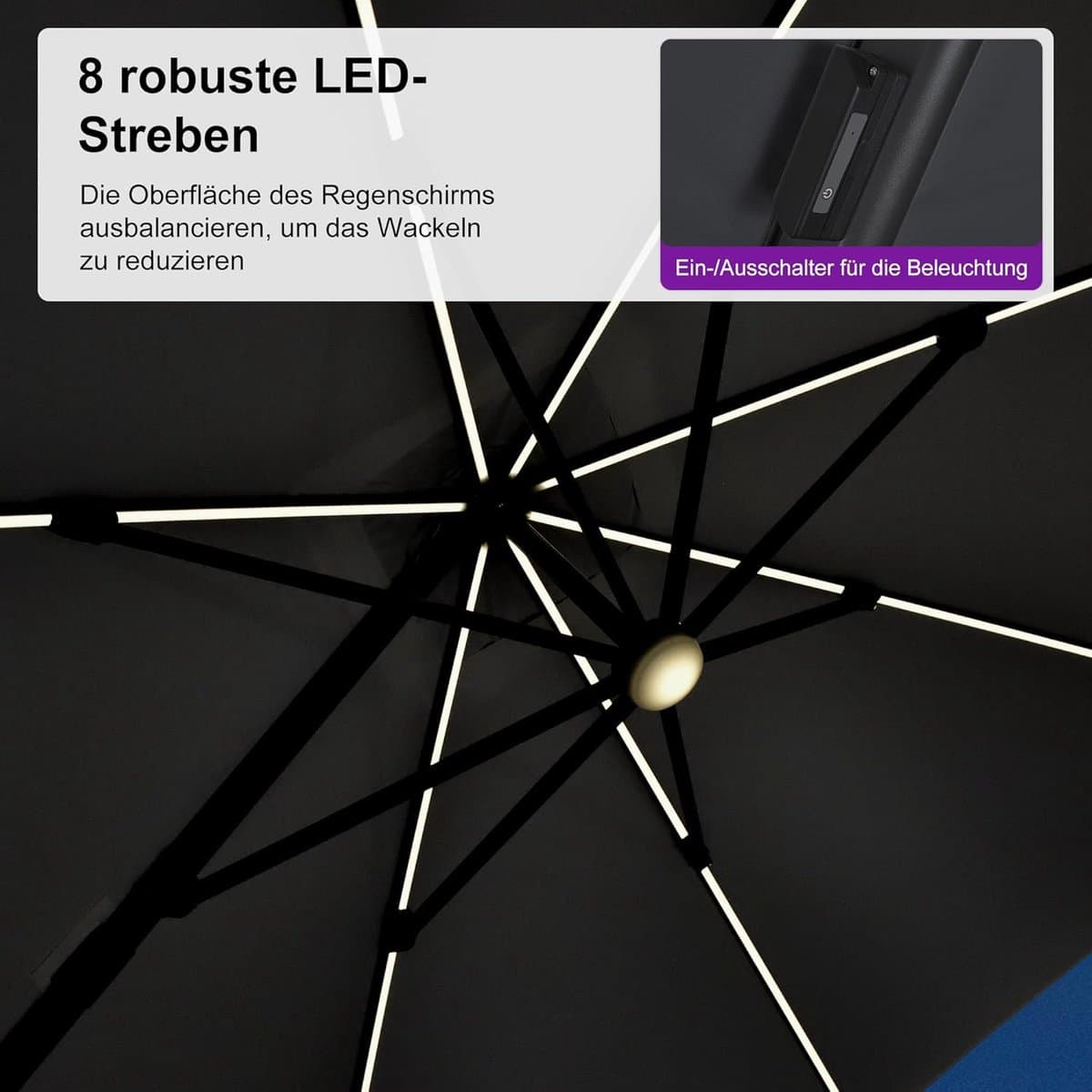 zweefparasol 300×300 cm met led verlichting 360° draaibaar