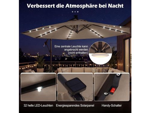 Zweefparasol 300x300 cm met LED verlichting, 360° draaibaar