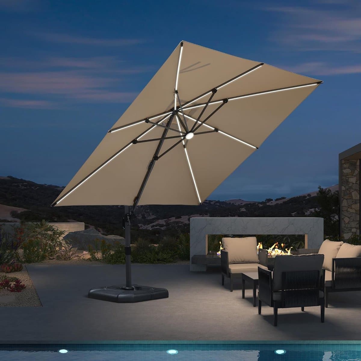 zweefparasol 300×300 cm met led verlichting & 360° draaibaar