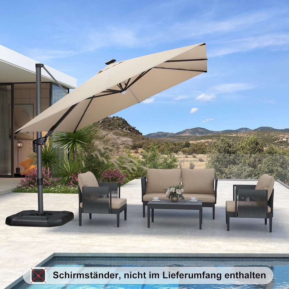 zweefparasol 300×300 cm met led verlichting & 360° draaibaar