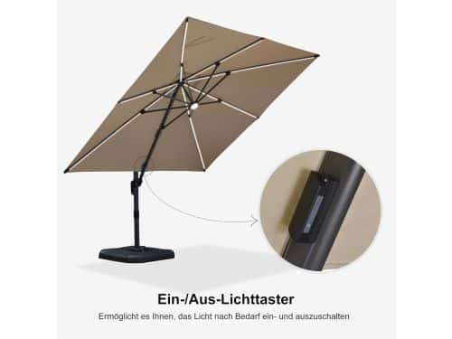 Zweefparasol 300x300 cm met LED Verlichting & 360° Draaibaar
