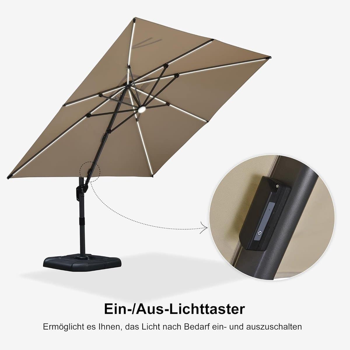zweefparasol 300×300 cm met led verlichting & 360° draaibaar