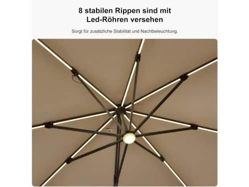 Zweefparasol 300x300 cm met LED Verlichting & 360° Draaibaar