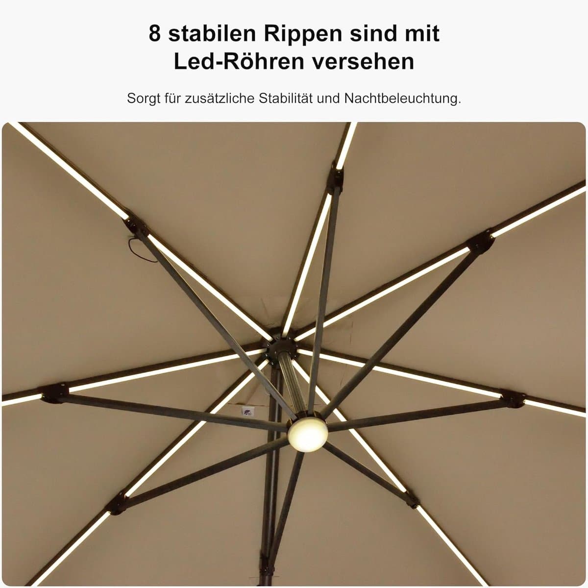 zweefparasol 300×300 cm met led verlichting & 360° draaibaar