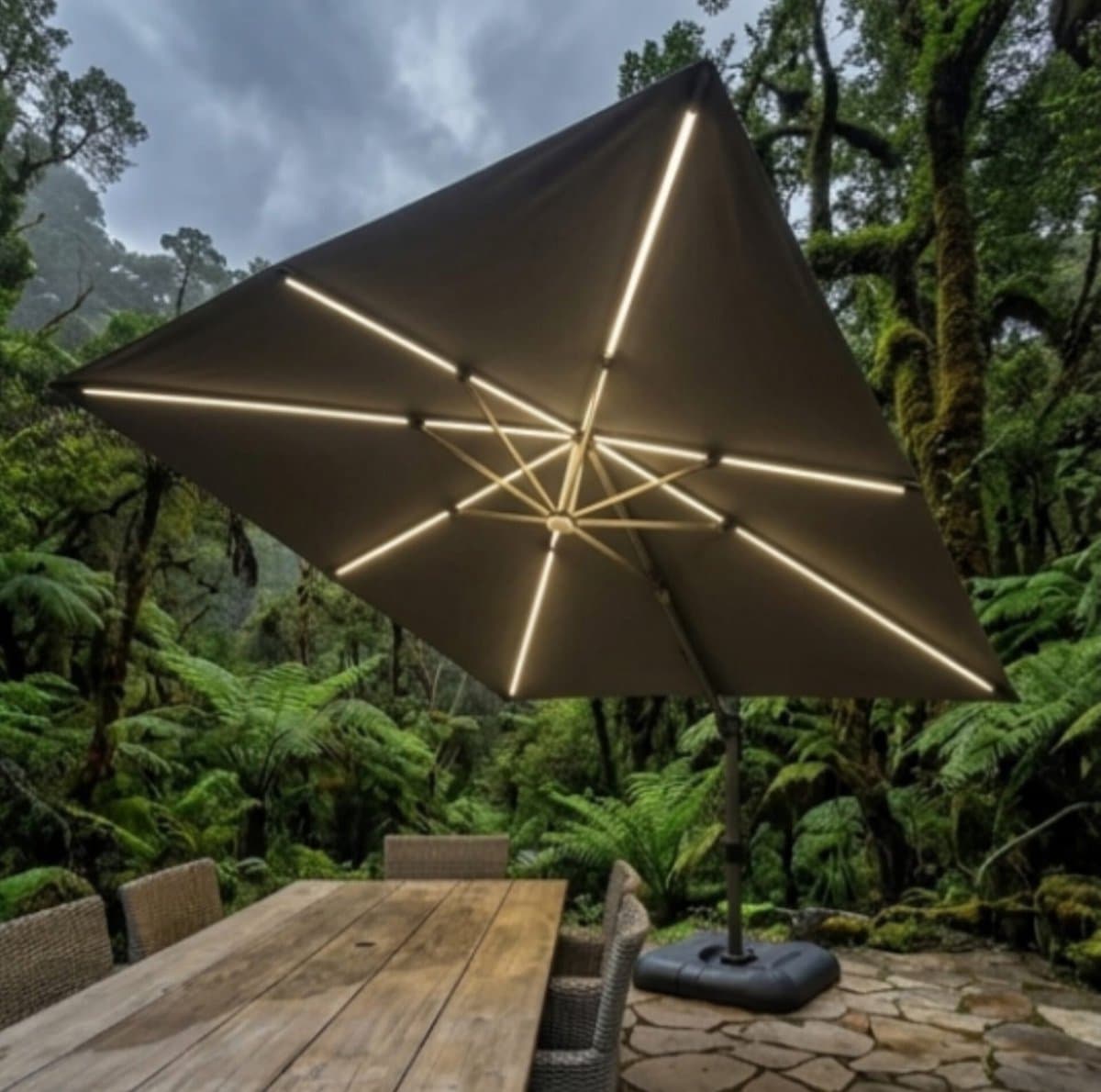 zweefparasol 300×300 cm met led verlichting en 360° rotatie