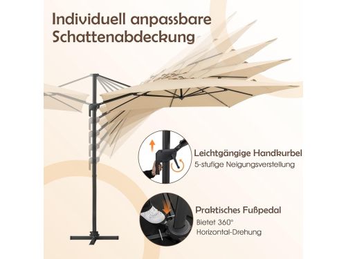 Zweefparasol 300x300 cm Vierkant - 360° Draaibaar & Kantelbaar