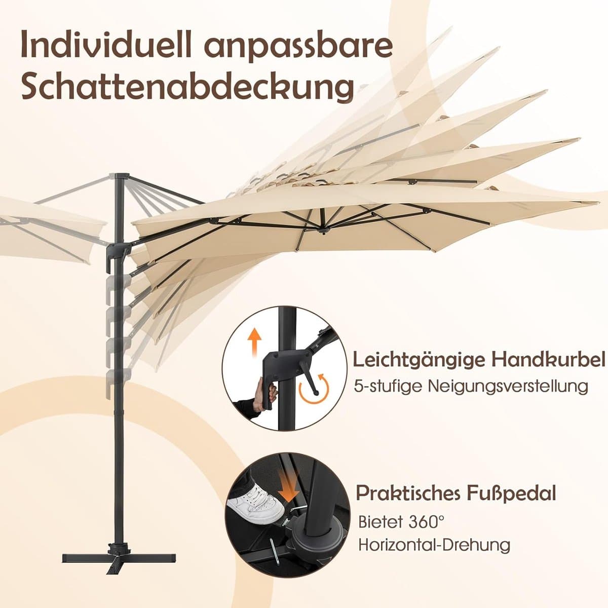 zweefparasol 300×300 cm vierkant 360° draaibaar & kantelbaar