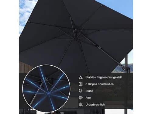 Zweefparasol 300x300 cm Vierkant 360° Draaibaar & Kantelbaar