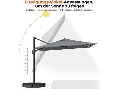 Zweefparasol 300x300 cm Vierkant - 360° Draaibaar, Kantelbaar, Inclusief Zandvoet