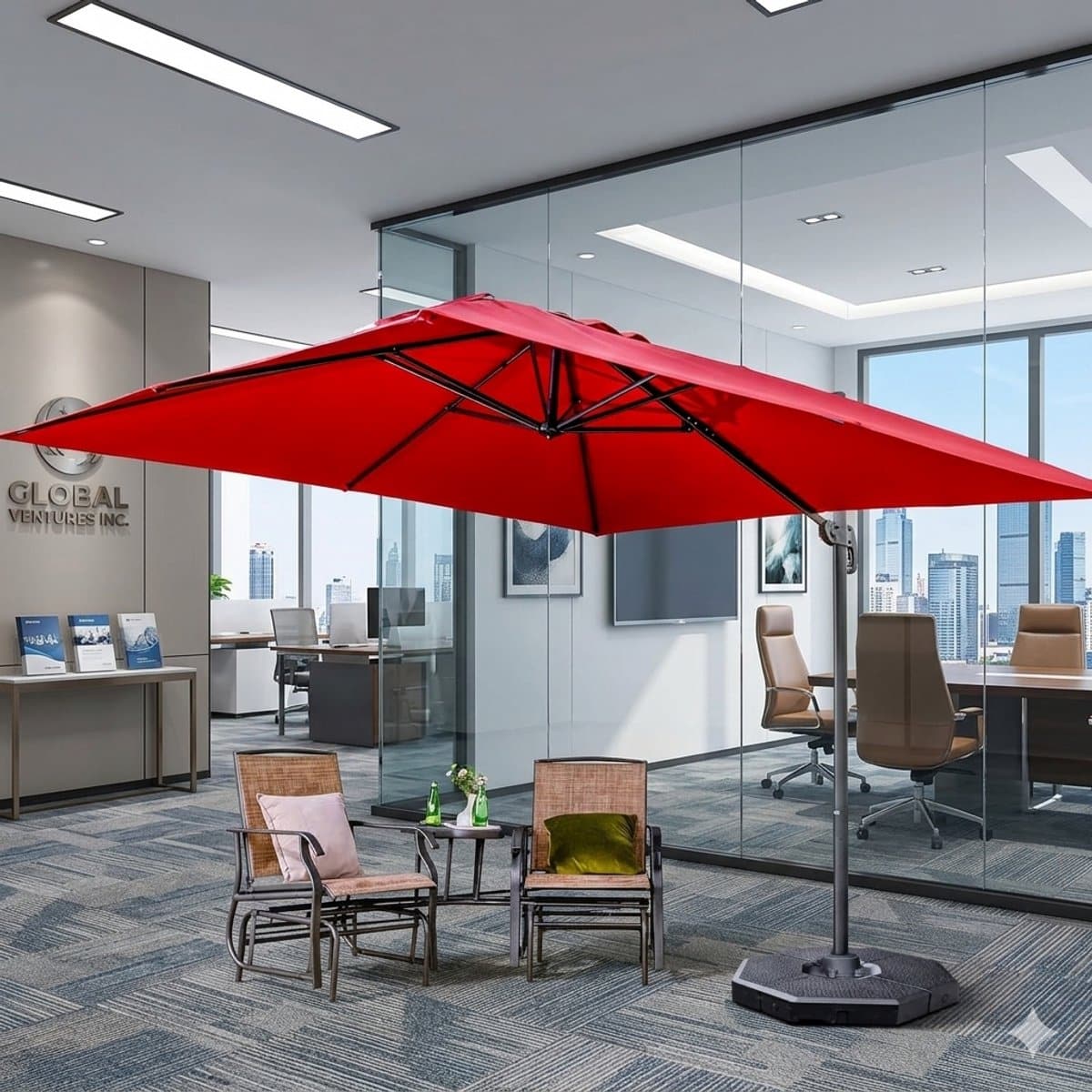 zweefparasol 300×300 cm vierkant 360° draaibaar, kantelbaar met 8