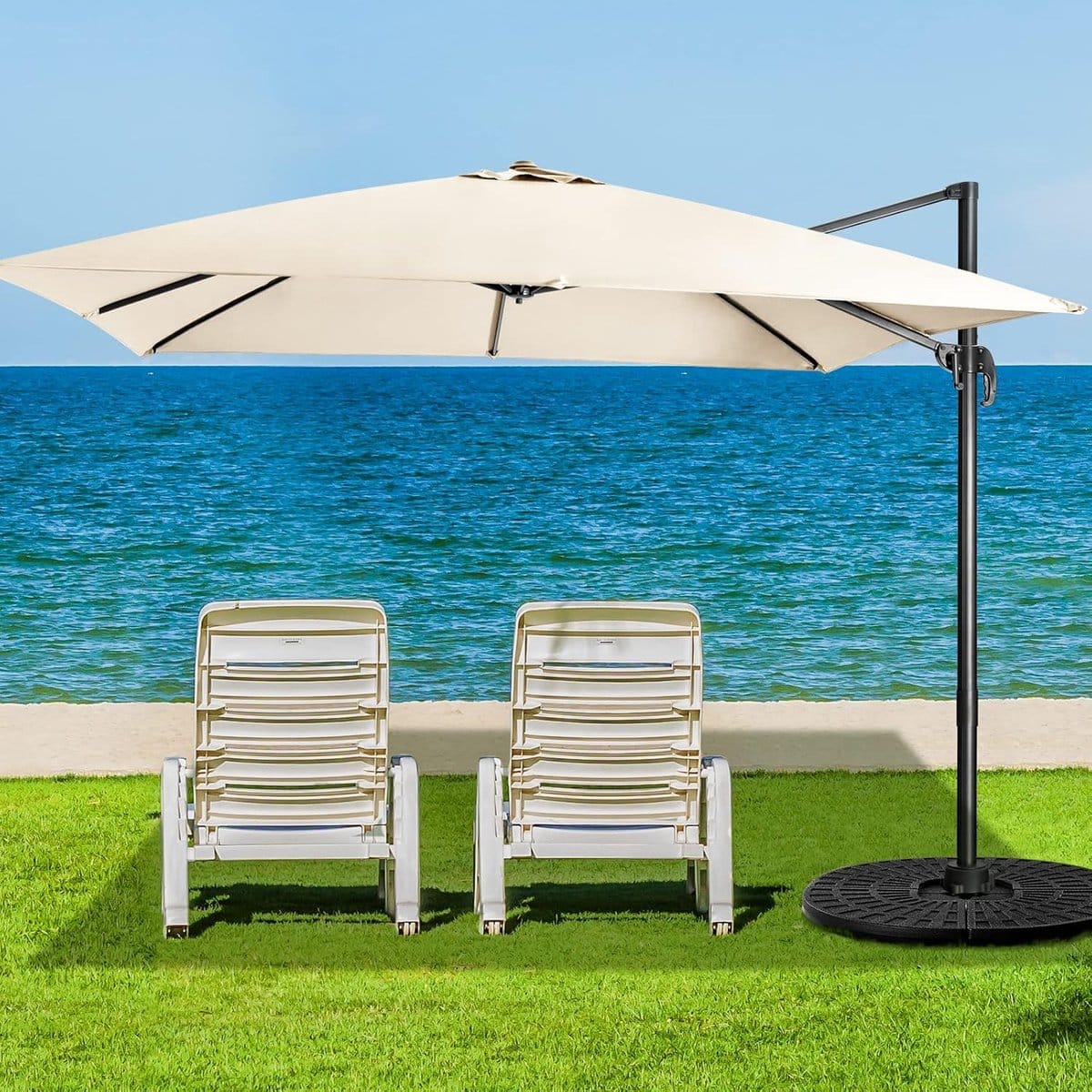 zweefparasol 300×300 cm vierkant 360° draaibaar kantelbaar met zwenkarm