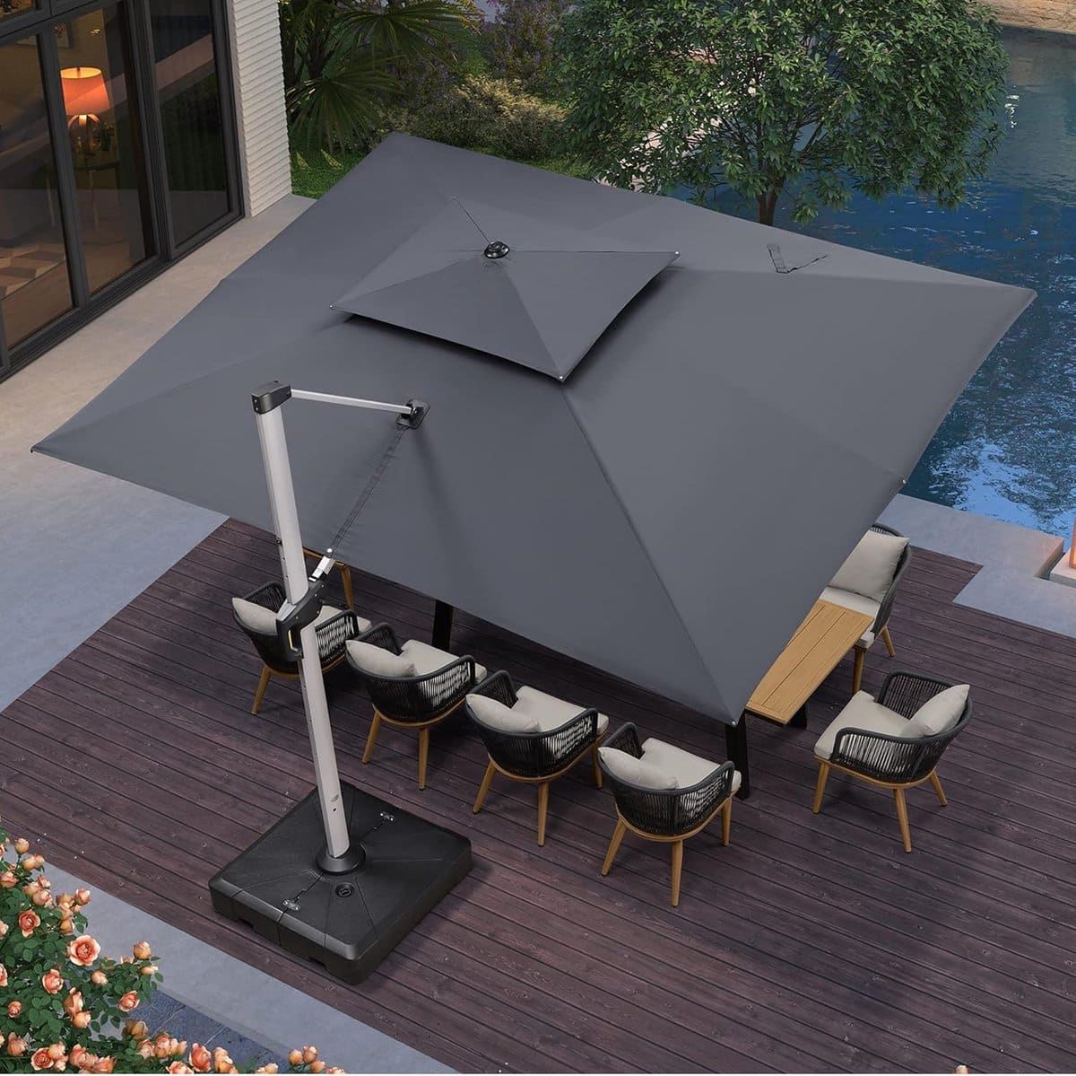 zweefparasol 300×400 cm rechthoekig xxl 360° draaibaar, kantelbaar met