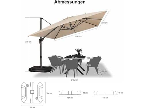 Zweefparasol 400x300 cm Rechthoekig Beige - Hoogwaardig Aluminium Terrasparasol met
