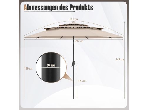 Zweefparasol Depauwonen 300 cm met LED-verlichting op zonne