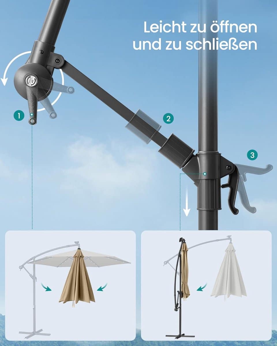 zweefparasol depauwonen taupe 300 cm met led verlichting op zonne